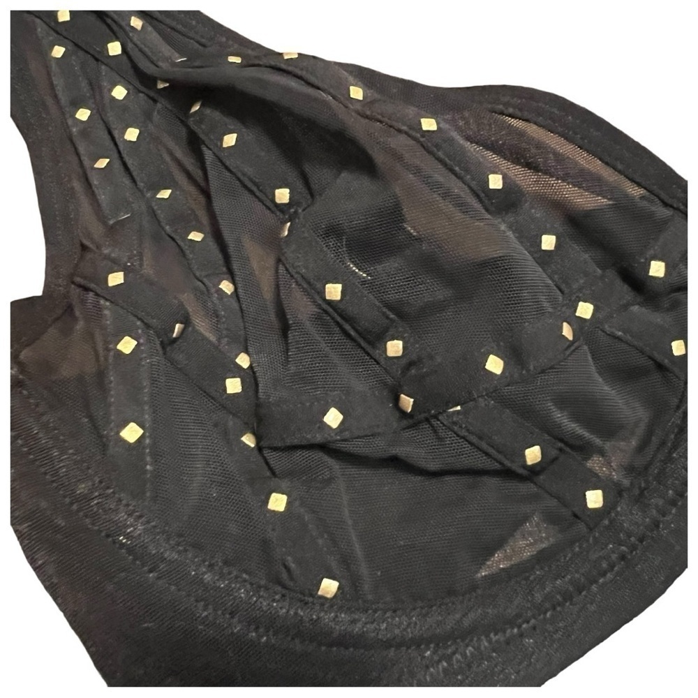 Frederick’s of Hollywood black mesh with gold studs rozlyn bra size 32DD NWT - Picture 2 of 8